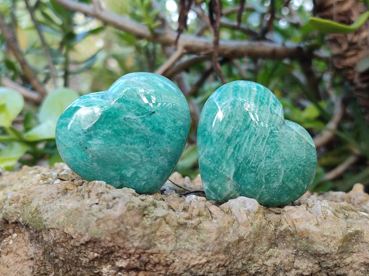 Polished Amazonite Standing Display Pieces and Hearts x 6 From Madagascar - Toprock Gemstones and Minerals 