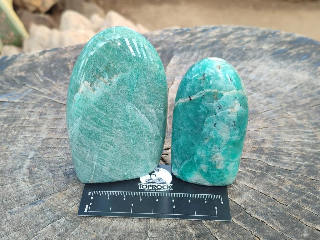 Polished Amazonite Standing Display Pieces and Hearts x 6 From Madagascar - Toprock Gemstones and Minerals 