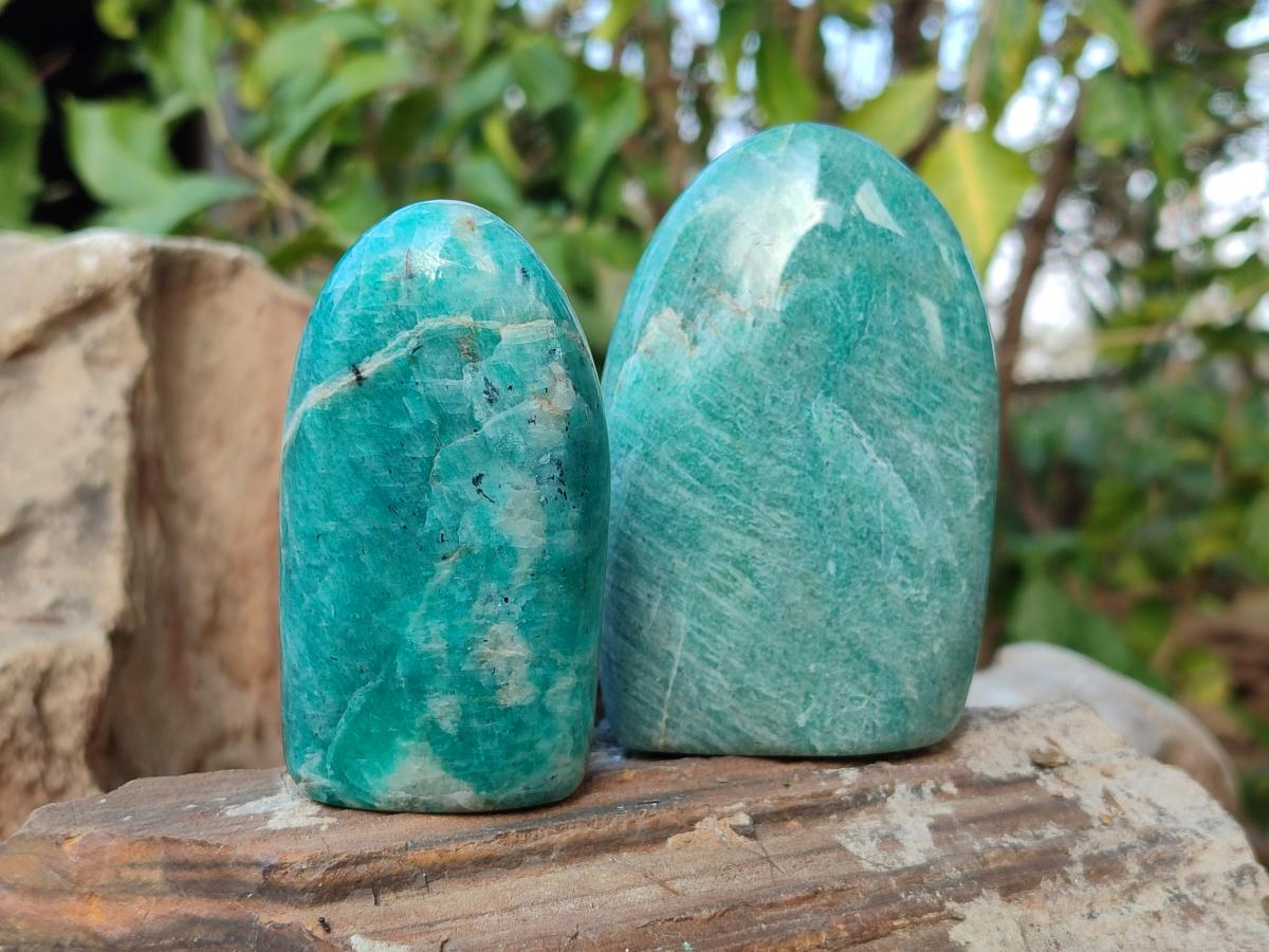 Polished Amazonite Standing Display Pieces and Hearts x 6 From Madagascar - Toprock Gemstones and Minerals 