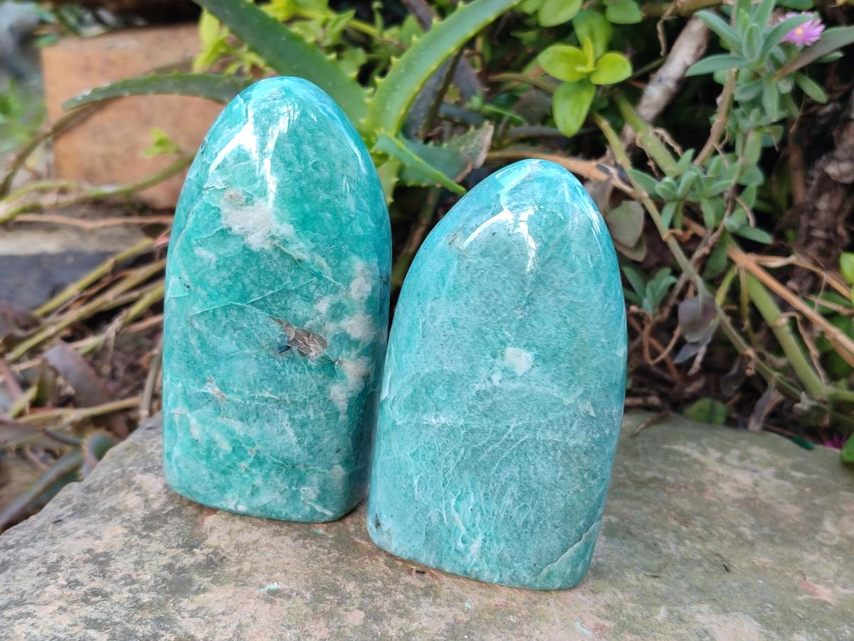 Polished Amazonite Standing Display Pieces and Hearts x 6 From Madagascar - Toprock Gemstones and Minerals 