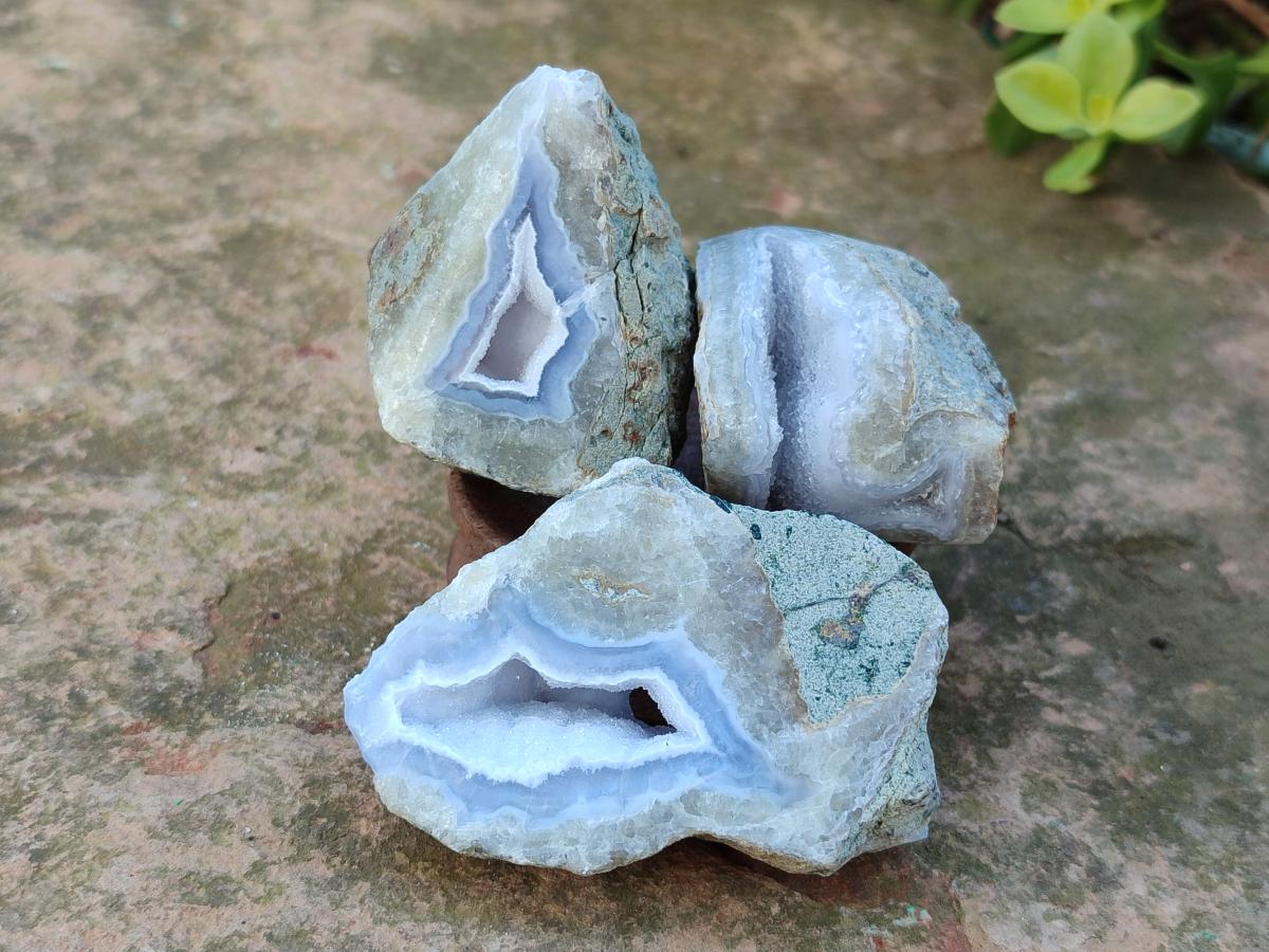 Polished On One Side Blue Lace Agate Geodes x 12 From Nsanje, Malawi - Toprock Gemstones and Minerals 