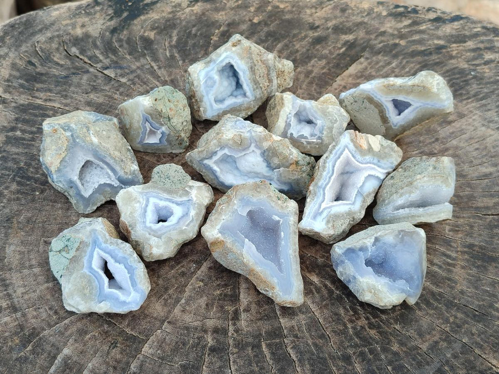 Polished On One Side Blue Lace Agate Geodes x 12 From Nsanje, Malawi - Toprock Gemstones and Minerals 