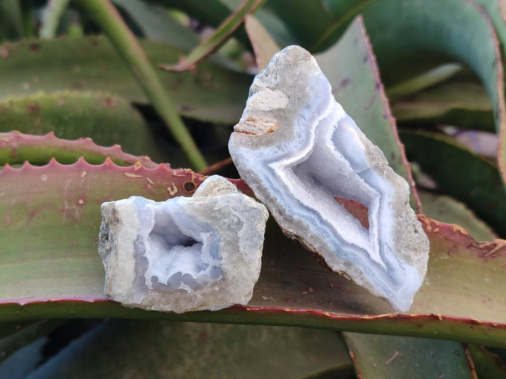 Polished On One Side Blue Lace Agate Geodes x 12 From Nsanje, Malawi - Toprock Gemstones and Minerals 