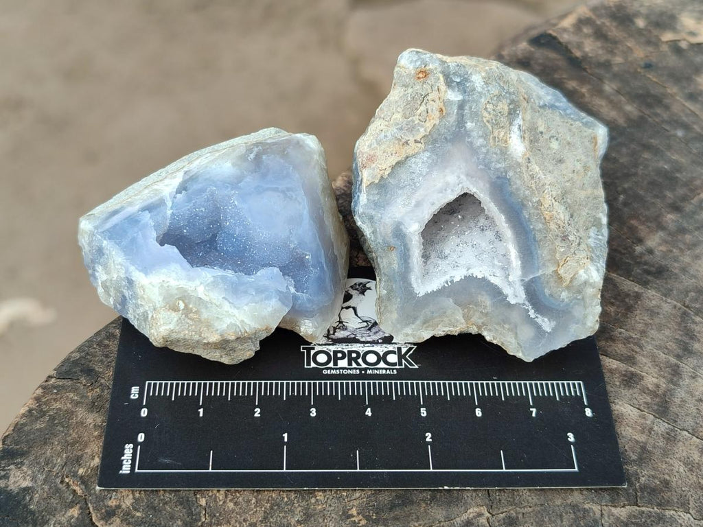 Polished On One Side Blue Lace Agate Geodes x 12 From Nsanje, Malawi - Toprock Gemstones and Minerals 