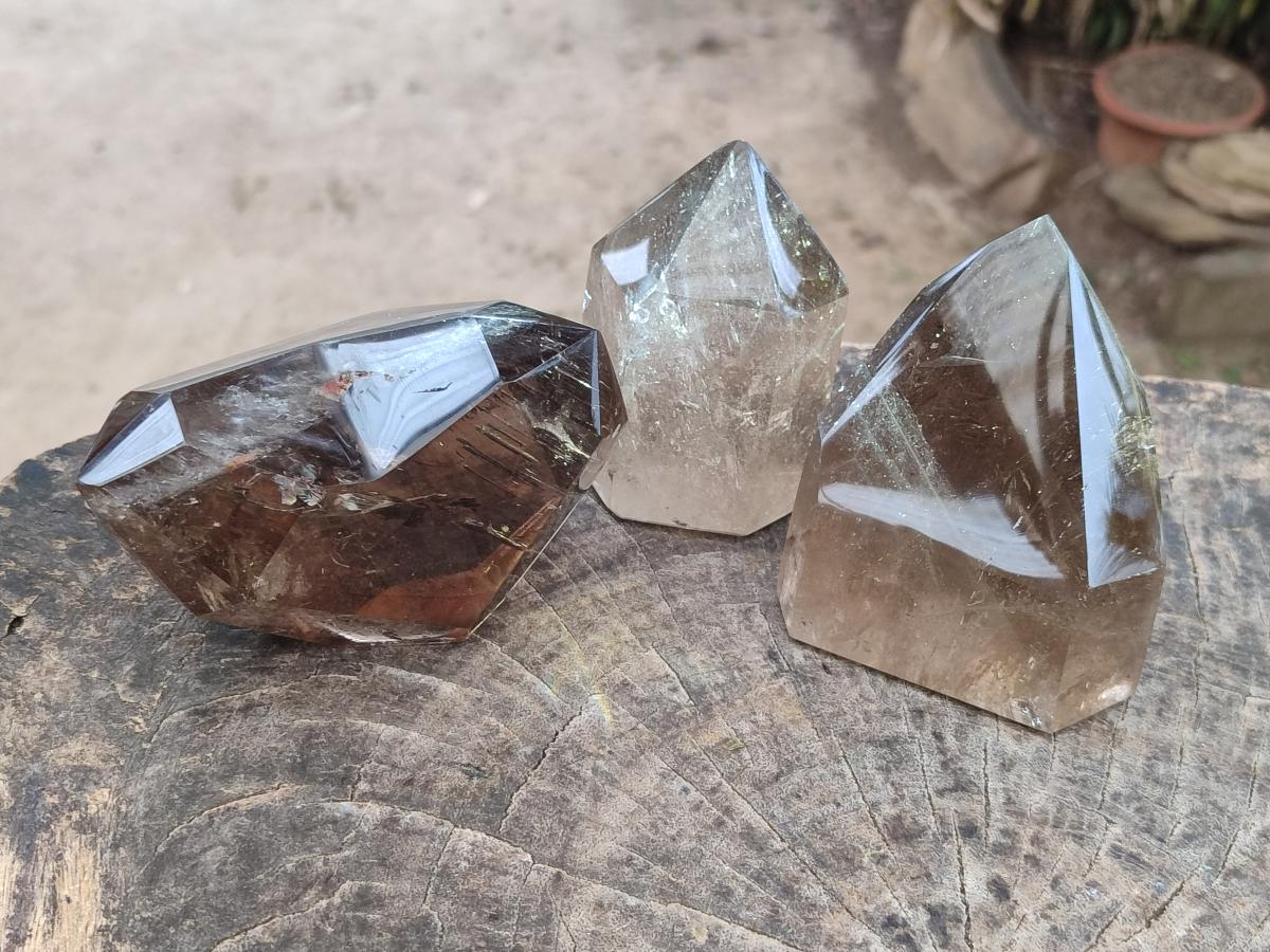 Polished Smokey Quartz Crystals x 3 From Madagascar - Toprock Gemstones and Minerals 