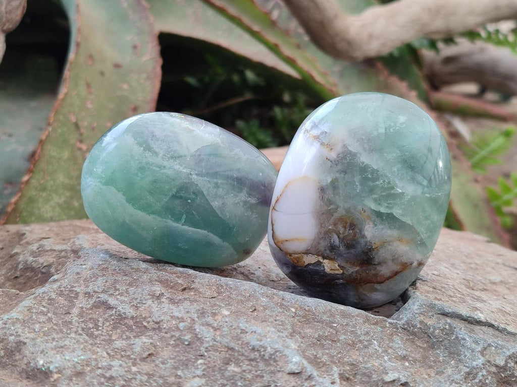 Polished Watermelon Fluorite Palm Stones x 12 From Uis, Namibia - Toprock Gemstones and Minerals 