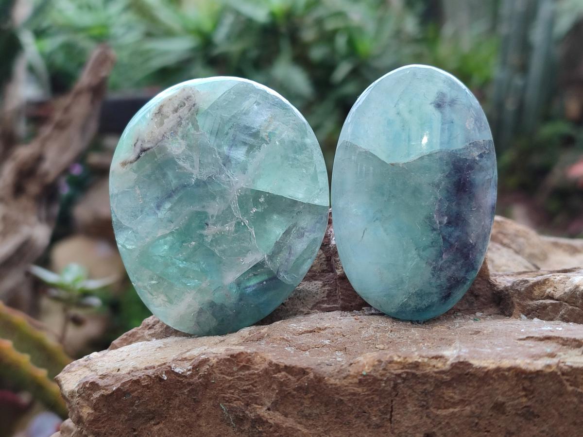 Polished Watermelon Fluorite Palm Stones x 12 From Uis, Namibia - Toprock Gemstones and Minerals 