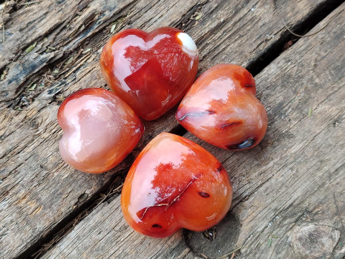 Polished Small Carnelian Agate Gemstone Hearts x 24 From Madagascar - Toprock Gemstones and Minerals 