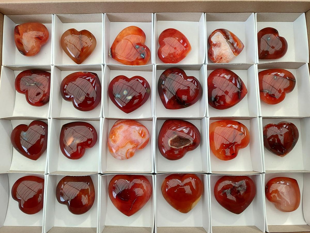 Polished Small Carnelian Agate Gemstone Hearts x 24 From Madagascar - Toprock Gemstones and Minerals 