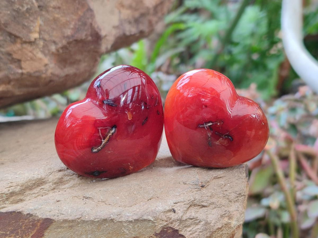 Polished Small Carnelian Agate Gemstone Hearts x 24 From Madagascar - Toprock Gemstones and Minerals 