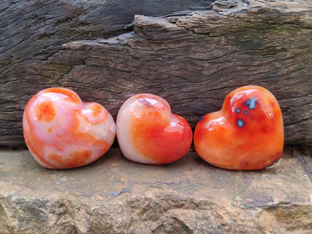 Polished Small Carnelian Agate Gemstone Hearts x 24 From Madagascar - Toprock Gemstones and Minerals 