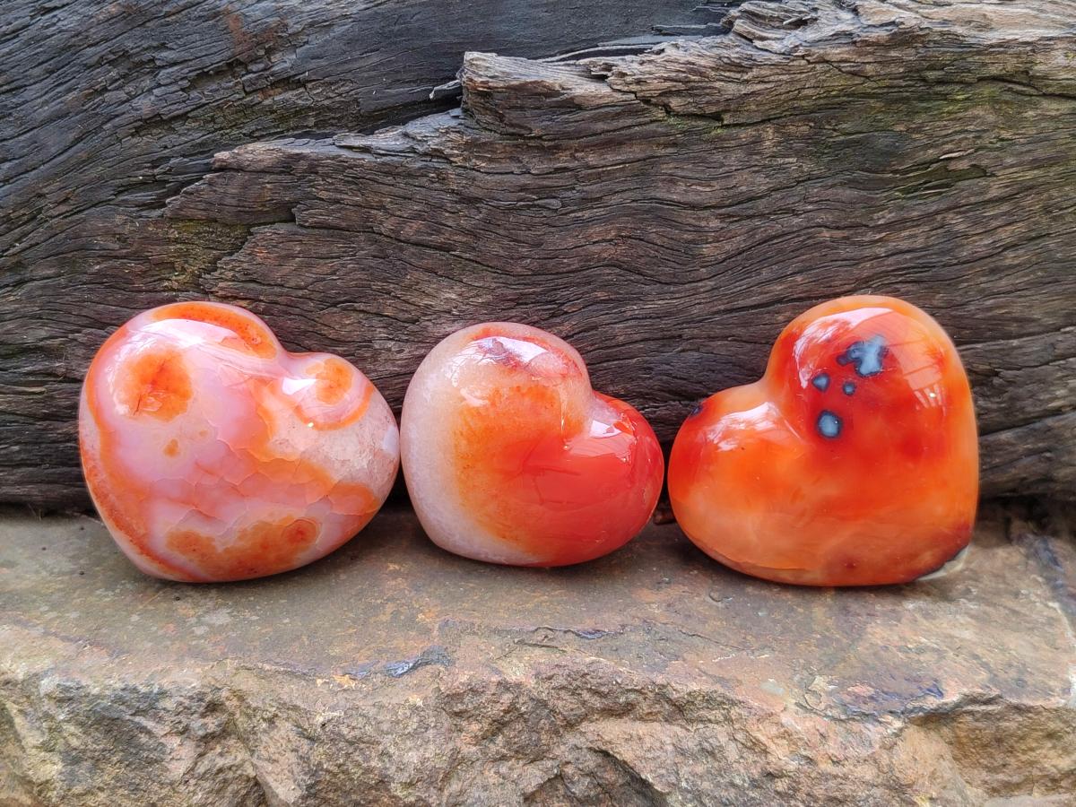 Polished Small Carnelian Agate Gemstone Hearts x 24 From Madagascar - Toprock Gemstones and Minerals 