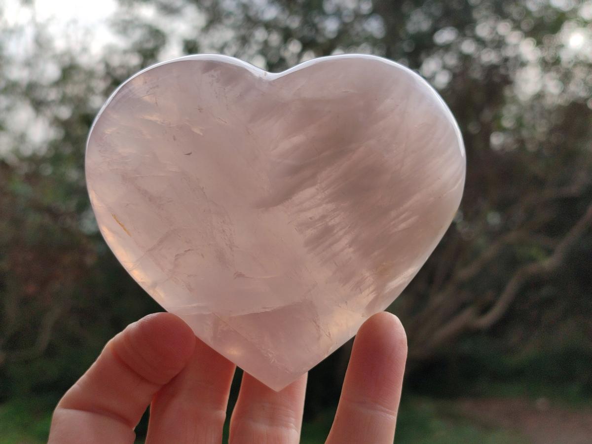 Polished Gemmy Girasol Rose Quartz Hearts x 3 From Madagascar - Toprock Gemstones and Minerals 