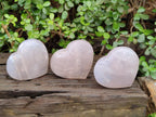 Polished Gemmy Girasol Rose Quartz Hearts x 3 From Madagascar - Toprock Gemstones and Minerals 