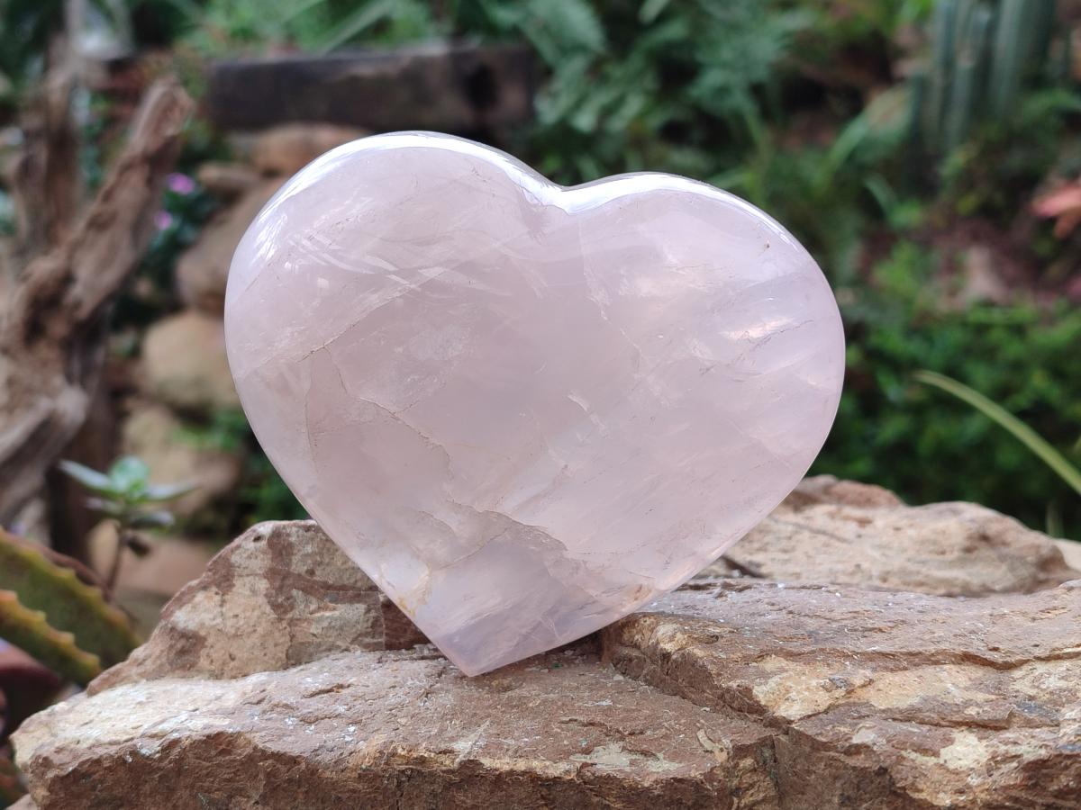 Polished Gemmy Girasol Rose Quartz Hearts x 3 From Madagascar - Toprock Gemstones and Minerals 