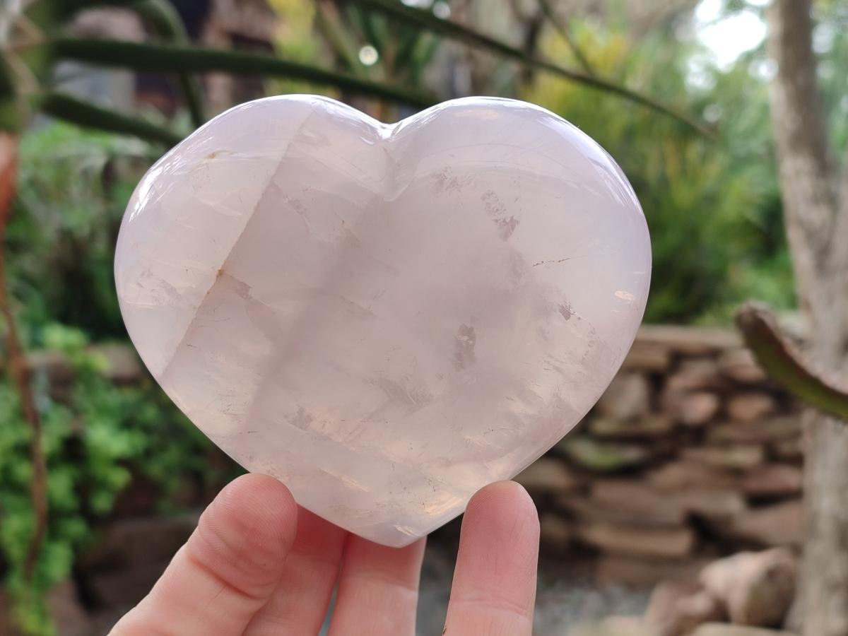 Polished Gemmy Girasol Rose Quartz Hearts x 3 From Madagascar - Toprock Gemstones and Minerals 