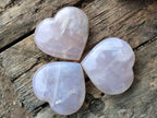 Polished Gemmy Girasol Rose Quartz Hearts x 3 From Madagascar - Toprock Gemstones and Minerals 