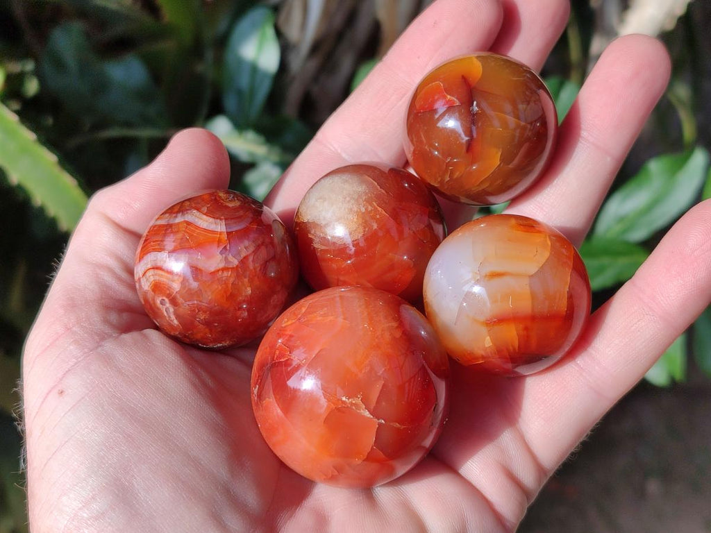 Polished Small Carnelian Agate Gemstone Spheres x 20 From Madagascar - Toprock Gemstones and Minerals 