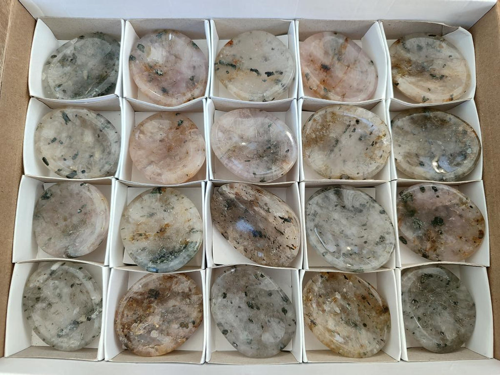 Polished Girasol Rock Crystal with Epidote Inclusions Worry Stones x 20 From Madagascar - Toprock Gemstones and Minerals 