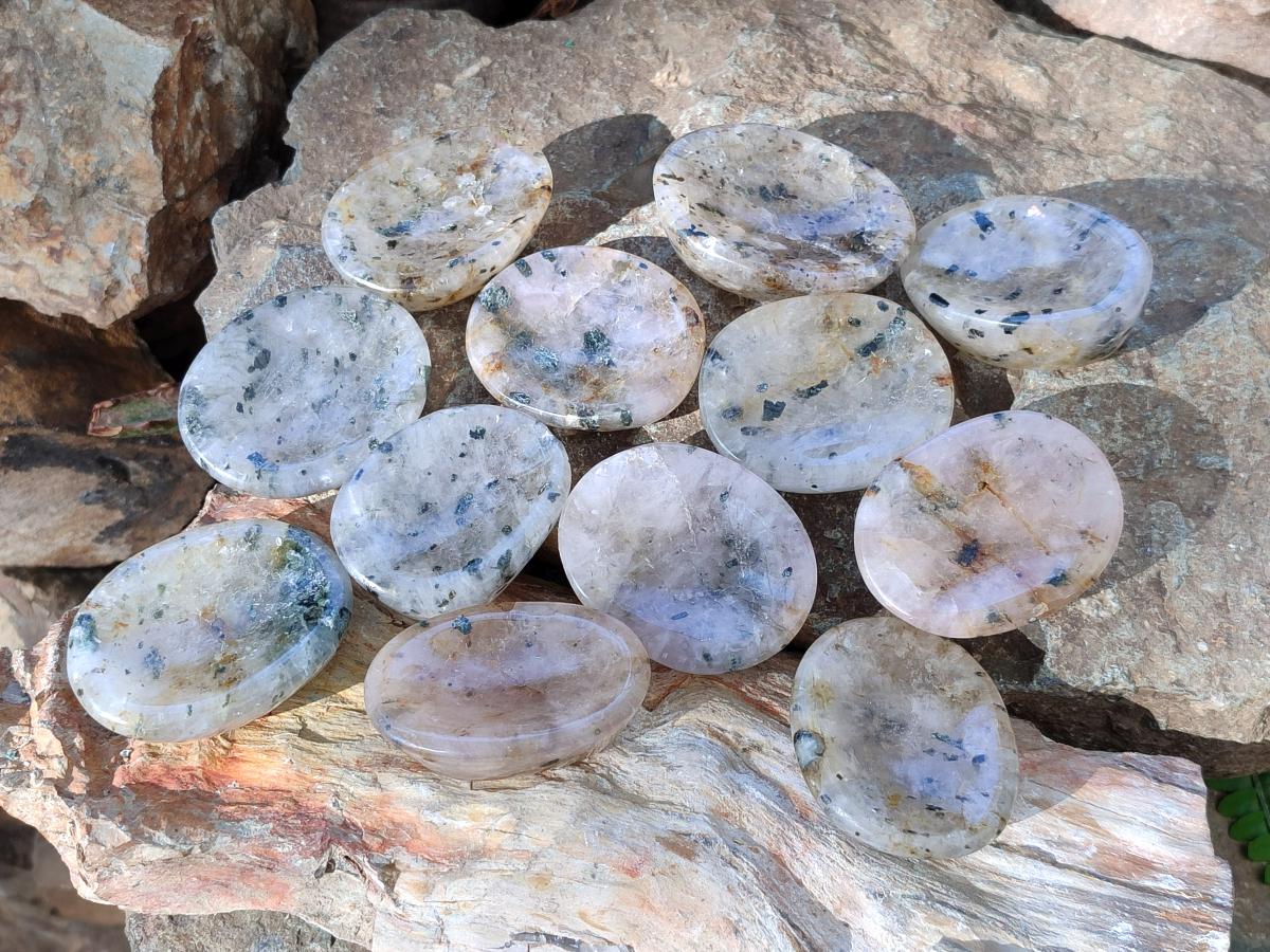 Polished Girasol Rock Crystal with Epidote Inclusions Worry Stones x 20 From Madagascar - Toprock Gemstones and Minerals 