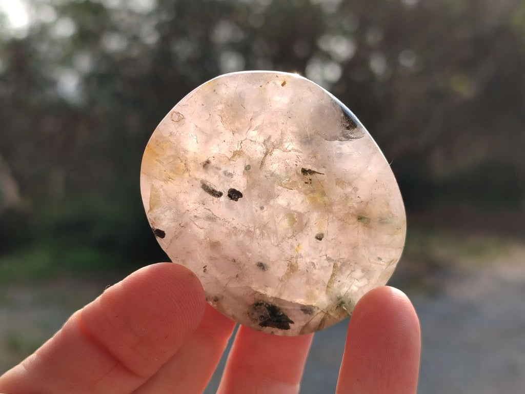 Polished Girasol Rock Crystal with Epidote Inclusions Worry Stones x 20 From Madagascar - Toprock Gemstones and Minerals 