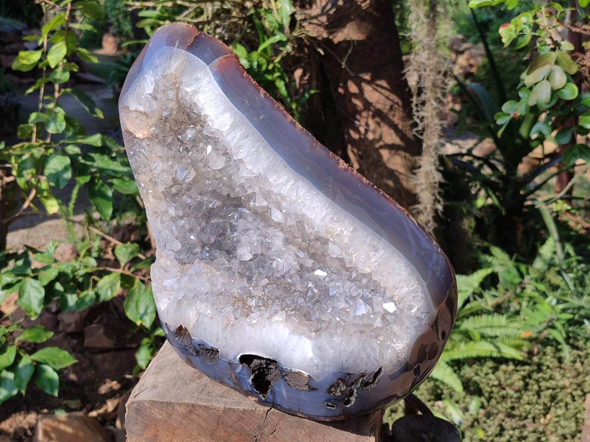 Polished XL Agate with Crystalline Geode x 1 From Maintirano, Madagascar - Toprock Gemstones and Minerals 