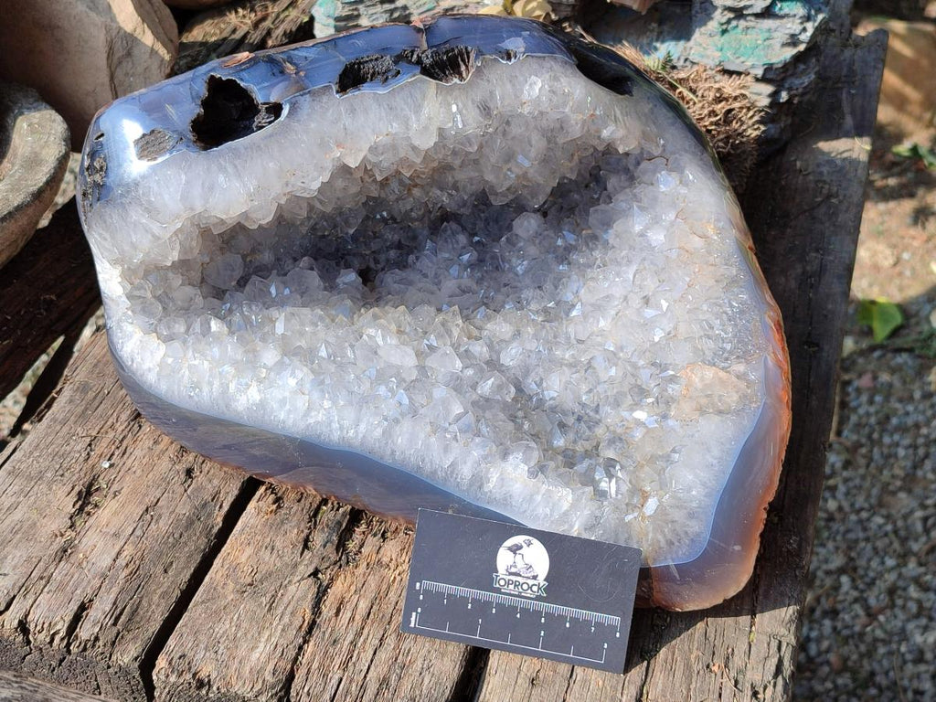 Polished XL Agate with Crystalline Geode x 1 From Maintirano, Madagascar - Toprock Gemstones and Minerals 