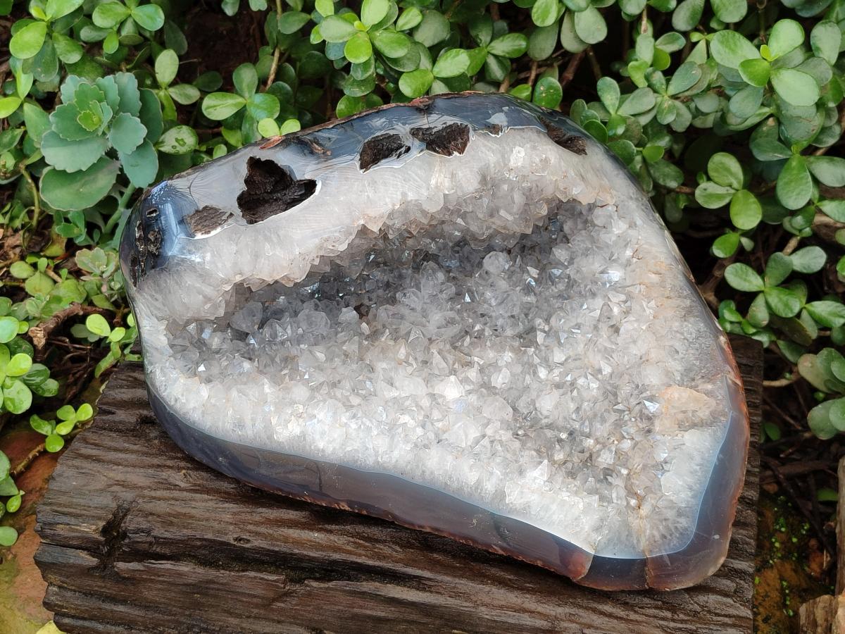 Polished XL Agate with Crystalline Geode x 1 From Maintirano, Madagascar - Toprock Gemstones and Minerals 