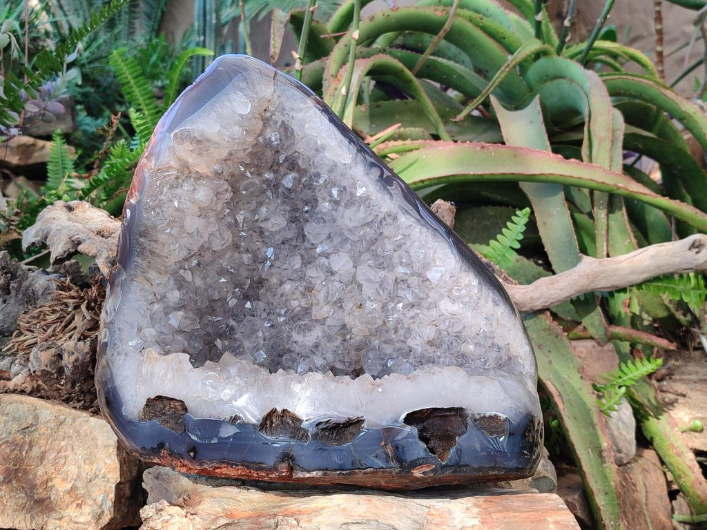 Polished XL Agate with Crystalline Geode x 1 From Maintirano, Madagascar - Toprock Gemstones and Minerals 