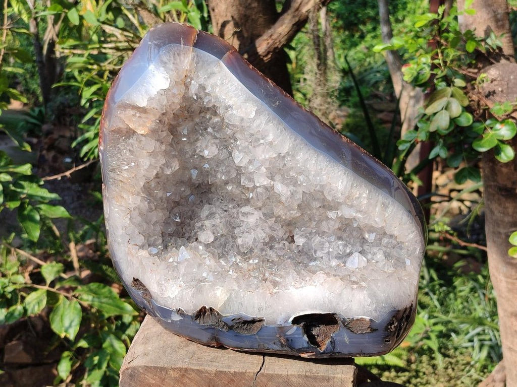 Polished XL Agate with Crystalline Geode x 1 From Maintirano, Madagascar - Toprock Gemstones and Minerals 