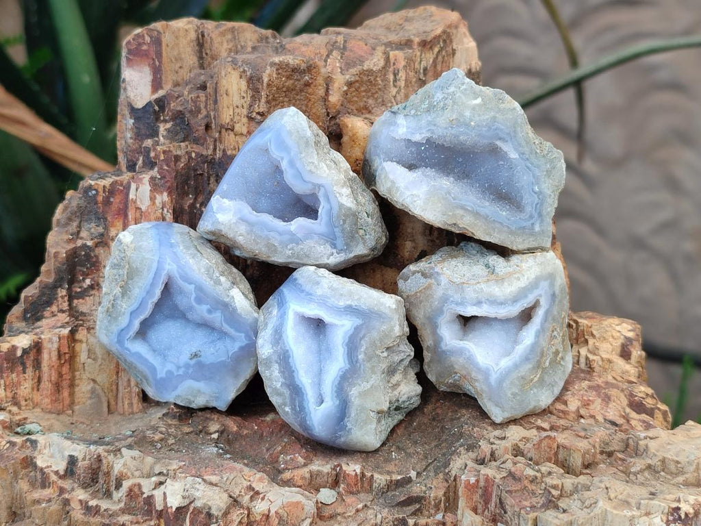 Polished Small On One Side Blue Lace Agate Geodes x 35 From Nsanje, Malawi - Toprock Gemstones and Minerals 