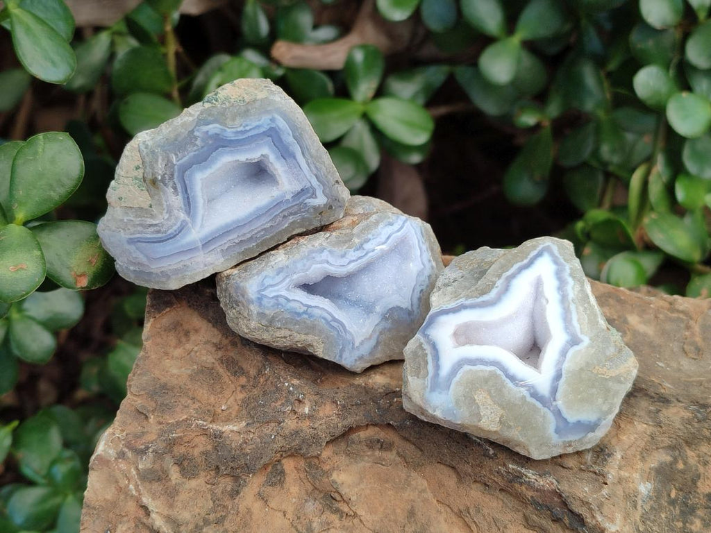 Polished Small On One Side Blue Lace Agate Geodes x 35 From Nsanje, Malawi - Toprock Gemstones and Minerals 