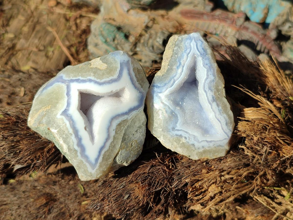 Polished Small On One Side Blue Lace Agate Geodes x 35 From Nsanje, Malawi - Toprock Gemstones and Minerals 