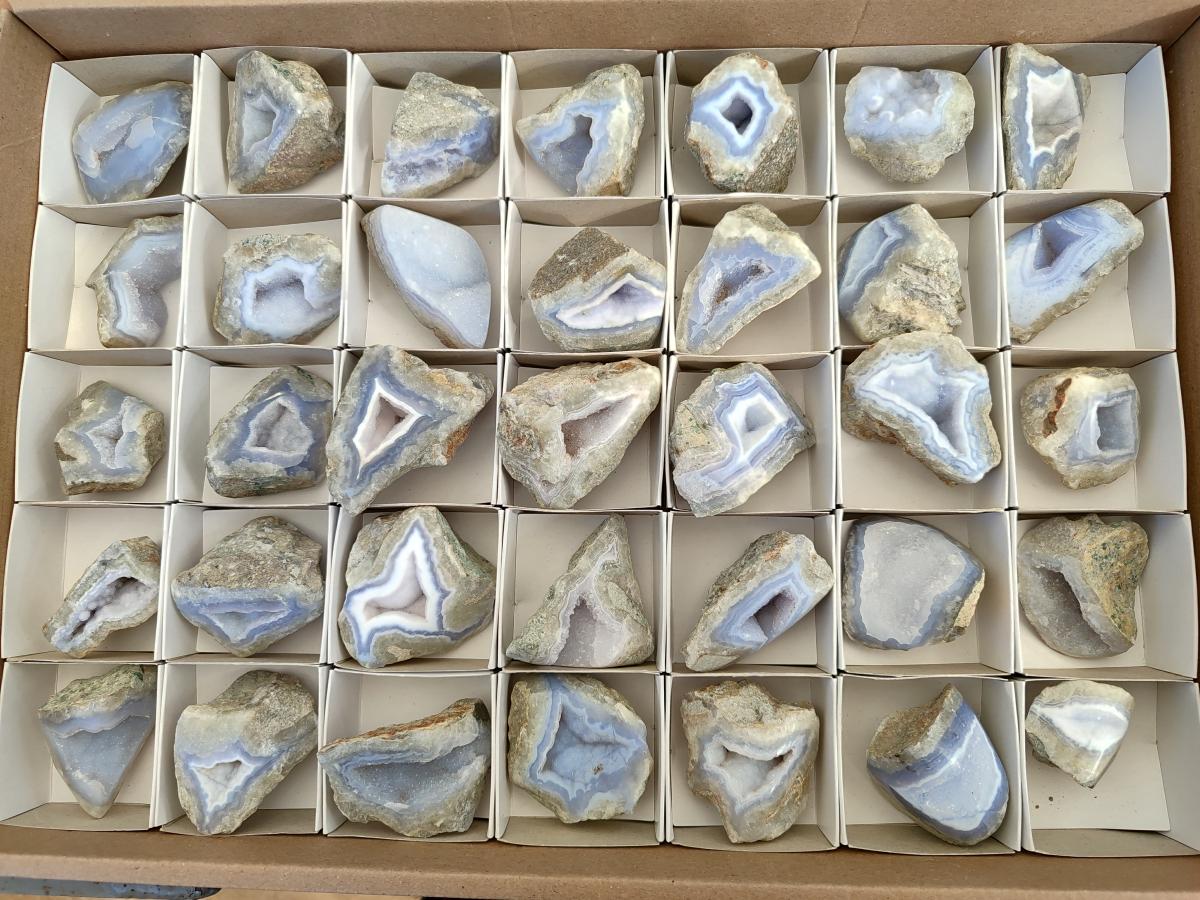 Polished Small On One Side Blue Lace Agate Geodes x 35 From Nsanje, Malawi - Toprock Gemstones and Minerals 