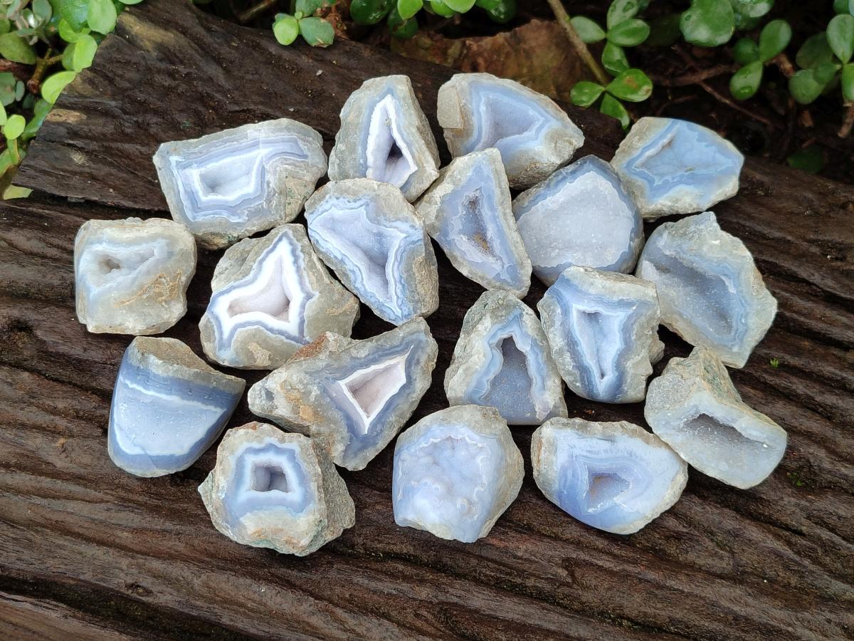 Polished Small On One Side Blue Lace Agate Geodes x 35 From Nsanje, Malawi - Toprock Gemstones and Minerals 
