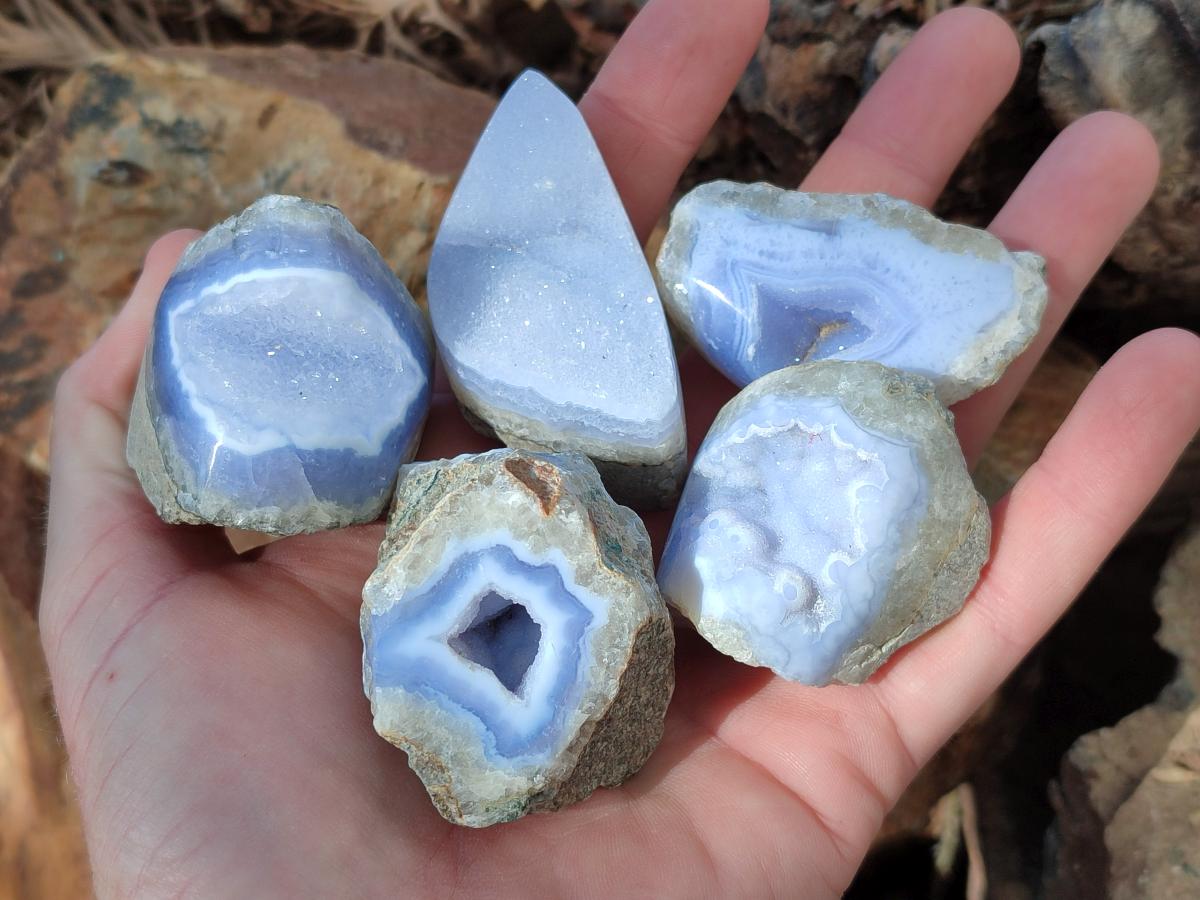 Polished Small On One Side Blue Lace Agate Geodes x 35 From Nsanje, Malawi - Toprock Gemstones and Minerals 