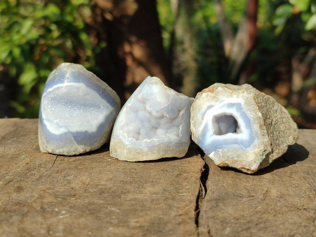 Polished Small On One Side Blue Lace Agate Geodes x 35 From Nsanje, Malawi - Toprock Gemstones and Minerals 