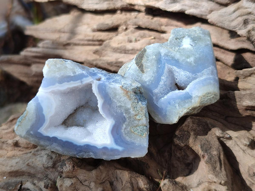 Polished Small On One Side Blue Lace Agate Geodes x 35 From Nsanje, Malawi - Toprock Gemstones and Minerals 