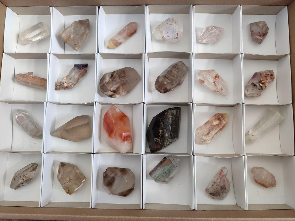 Polished Mixed Quartz Crystals and Double Terminated Crystals with Inclusions x 24 From Madagascar - Toprock Gemstones and Minerals 