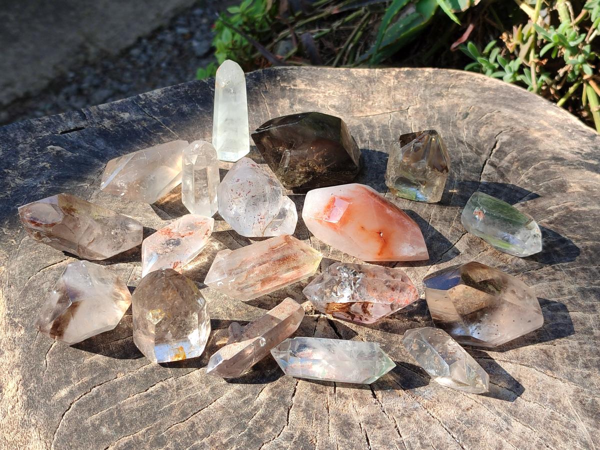 Polished Mixed Quartz Crystals and Double Terminated Crystals with Inclusions x 24 From Madagascar - Toprock Gemstones and Minerals 