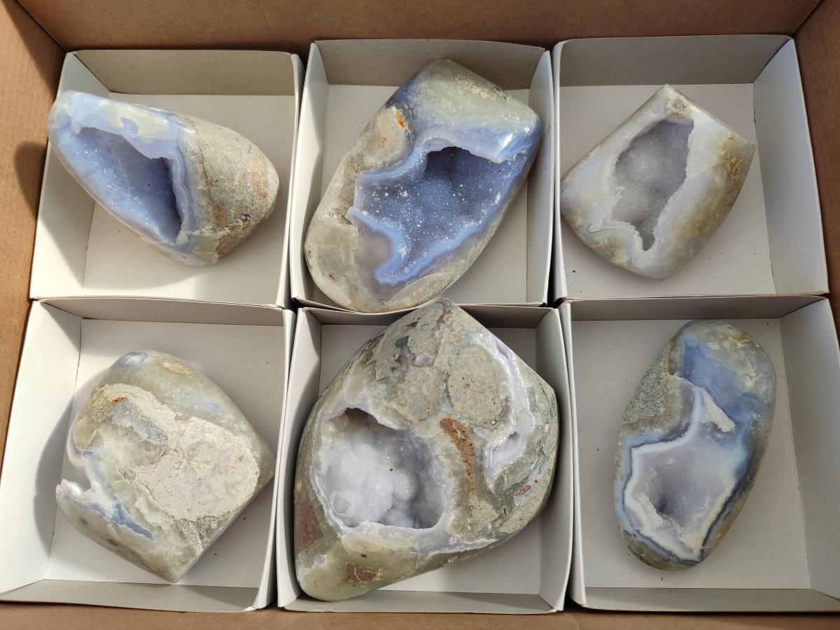 Polished Blue Lace Agate Standing Display Pieces and Free Forms x 6 From Nsanje, Malawi - Toprock Gemstones and Minerals 