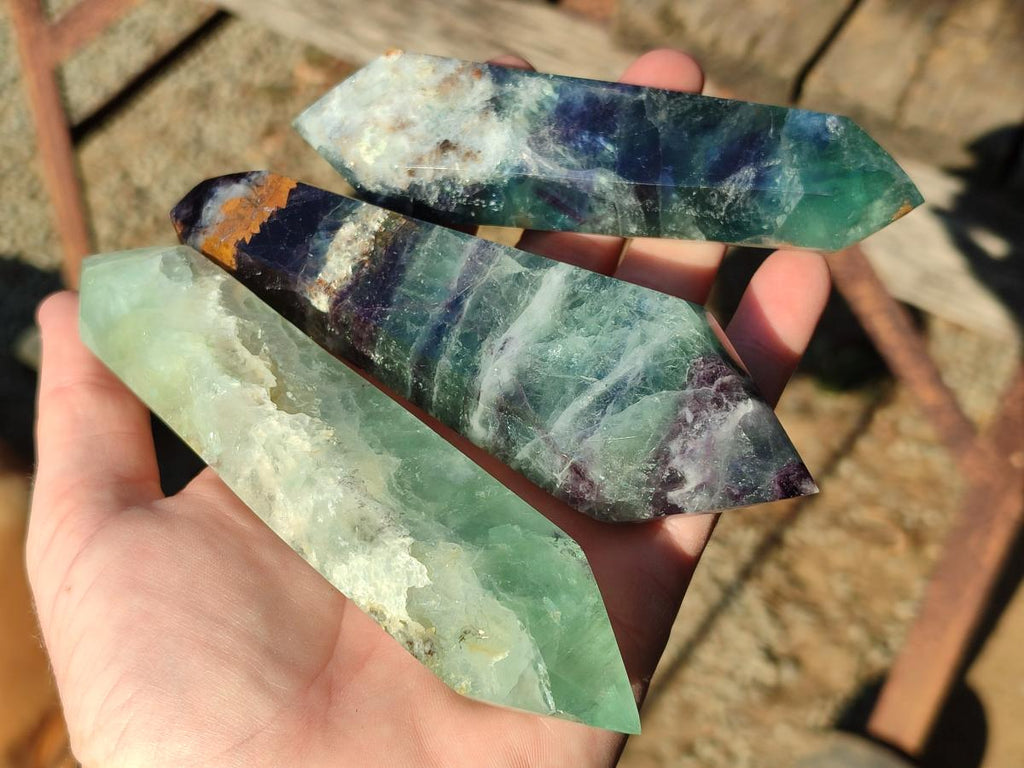Polished Double Terminated Watermelon Fluorite Crystals x 6 From Uis, Namibia - Toprock Gemstones and Minerals 