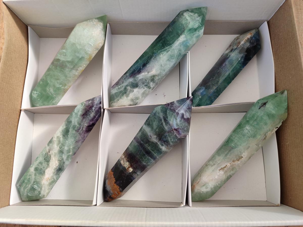 Polished Double Terminated Watermelon Fluorite Crystals x 6 From Uis, Namibia - Toprock Gemstones and Minerals 