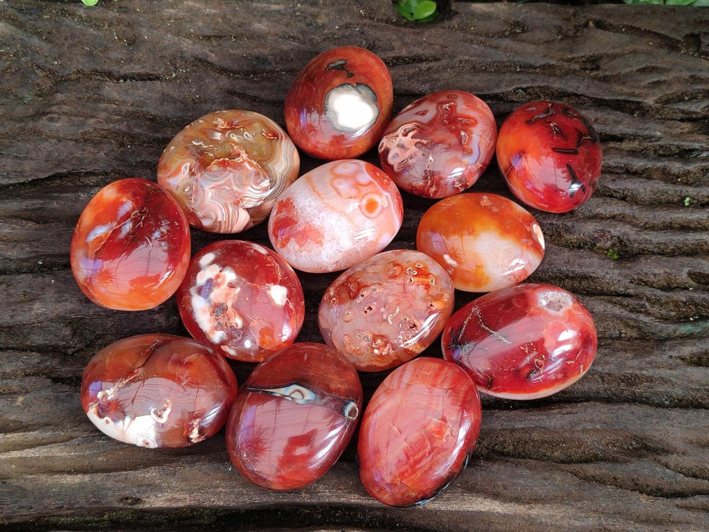 Polished Carnelian Agate Gemstone Palm Stones x 24 From Madagascar - Toprock Gemstones and Minerals 
