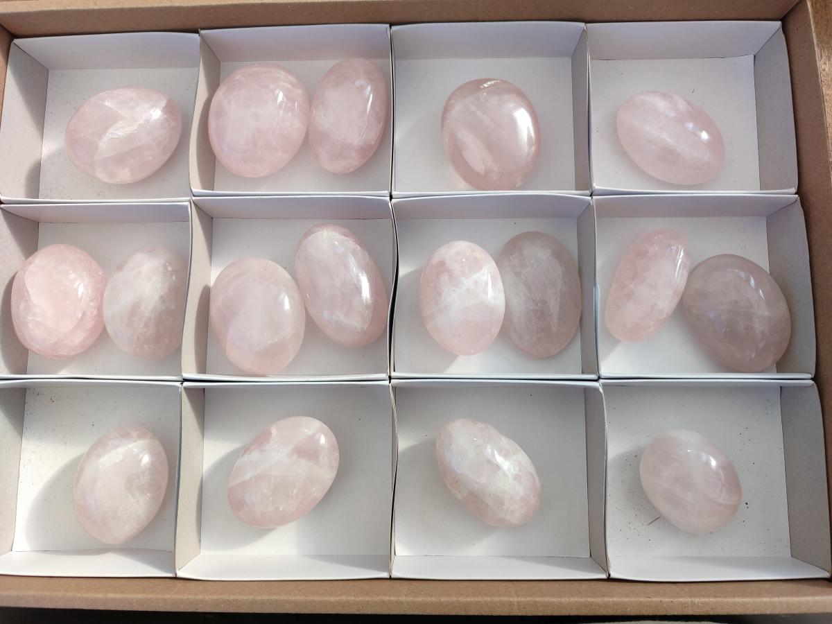 Polished Gemmy Rose Quartz Palm Stones x 17 From Madagascar - Toprock Gemstones and Minerals 
