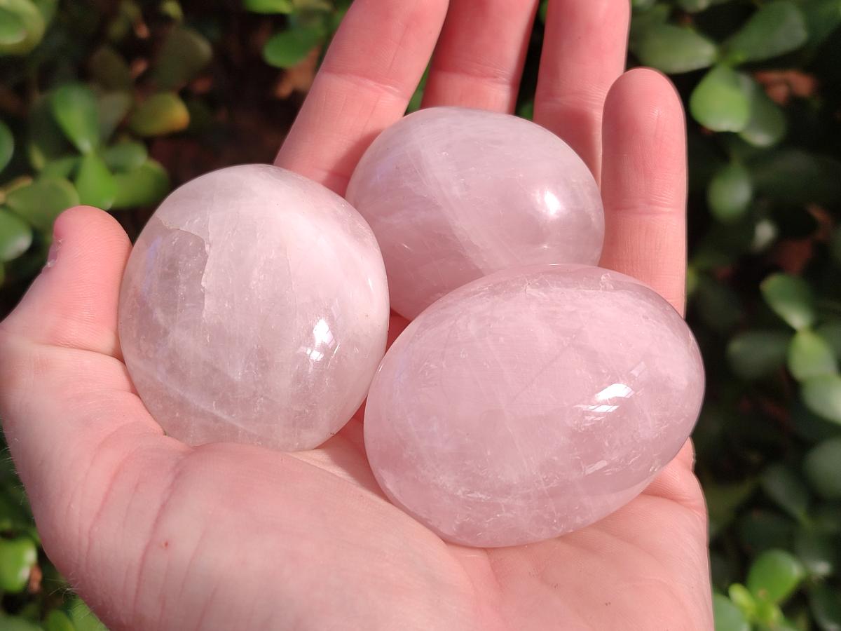 Polished Gemmy Rose Quartz Palm Stones x 17 From Madagascar - Toprock Gemstones and Minerals 