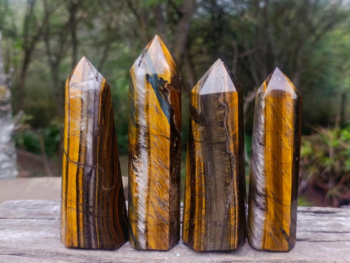Polished Golden Tigers Eye Display Crystals x 4 From Prieska, South Africa - Toprock Gemstones and Minerals 