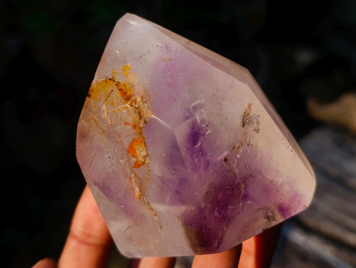 Polished Smokey Window Amethyst Crystals x 3 From Akansobe, Madagascar - Toprock Gemstones and Minerals 