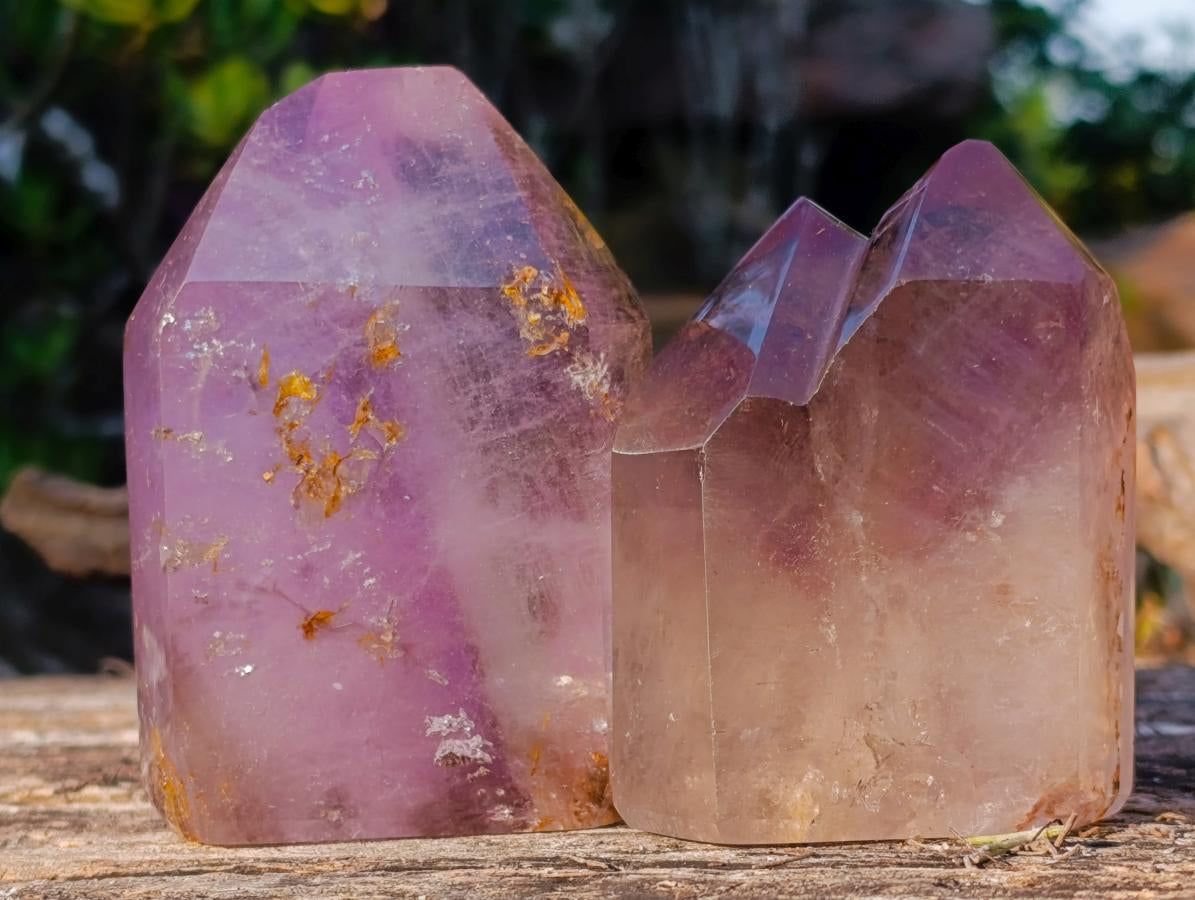 Polished Smokey Window Amethyst Crystals x 3 From Akansobe, Madagascar - Toprock Gemstones and Minerals 