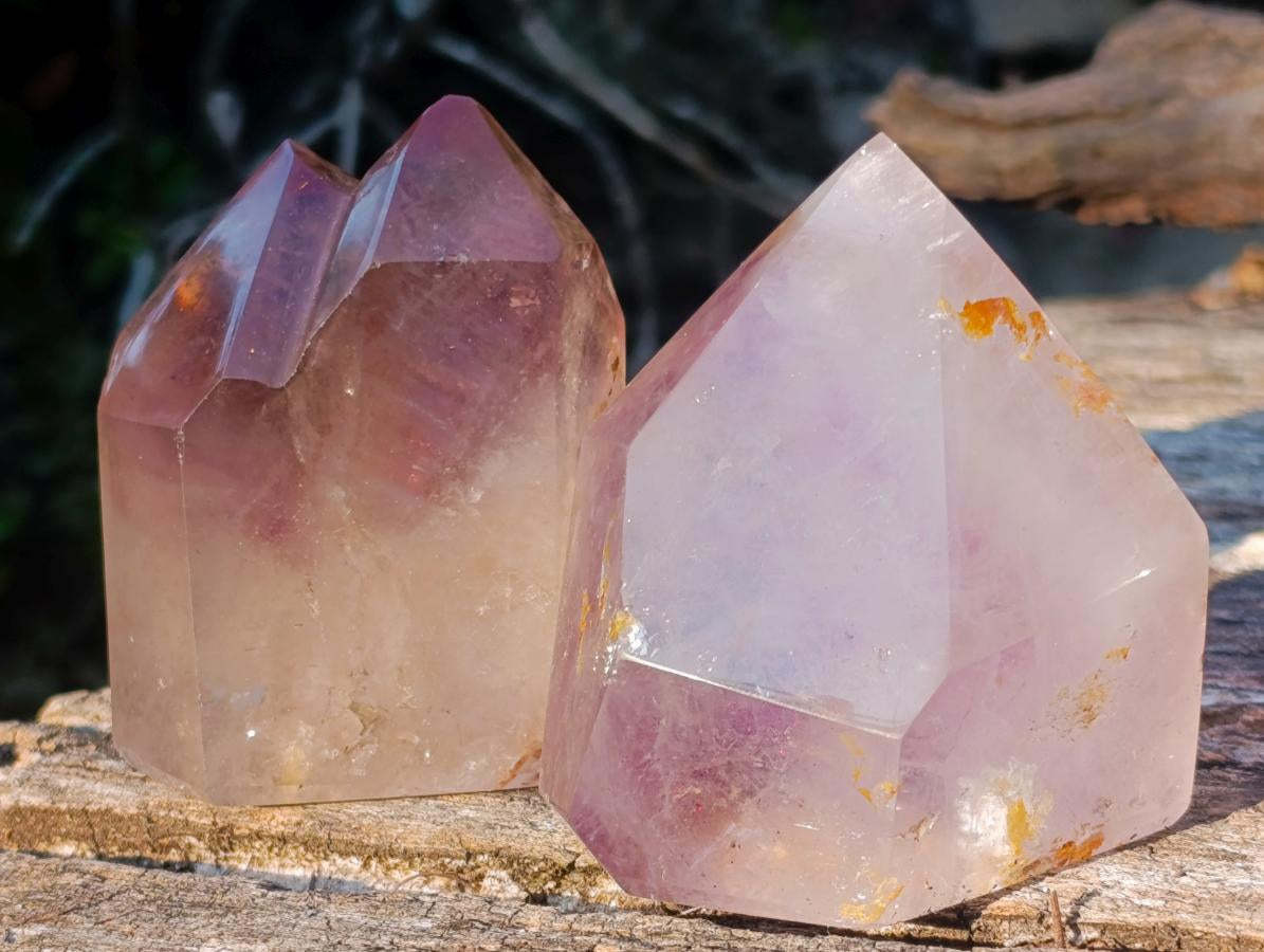 Polished Smokey Window Amethyst Crystals x 3 From Akansobe, Madagascar - Toprock Gemstones and Minerals 